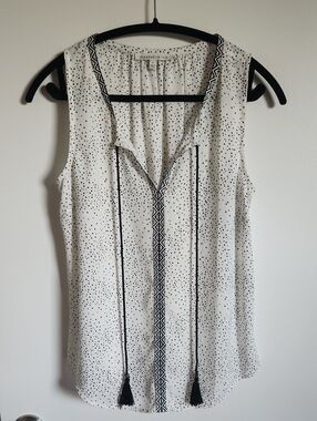 Daniel Rainn White Dot Print Sleeveless Camisole with Black Trim